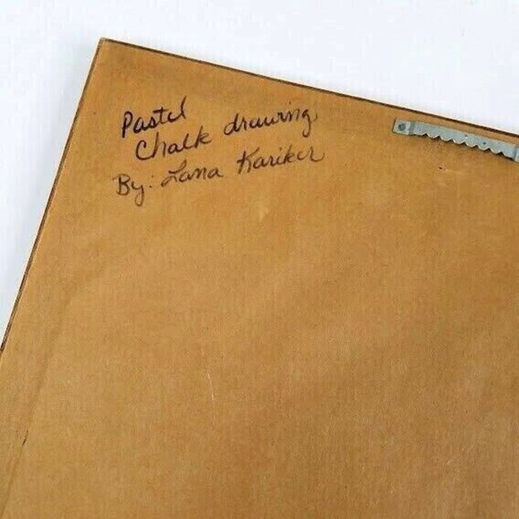 Vintage Pastel Chalk Drawing Lana Kariker  Scenic Landscape Lilacs Wooden Fence - Picture 4 of 4